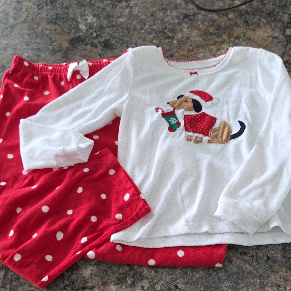 Carter's Size 6 Girl's Red and White Christmas Dog Pajama Set NEW‎